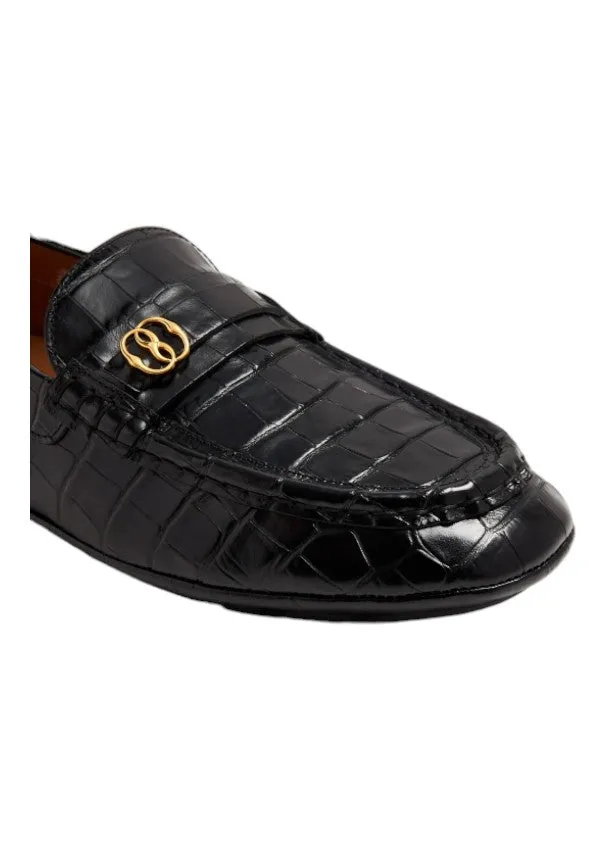 Bally Keeper 6304976 Men's Black Croc-Embossed Kerbs Drivers