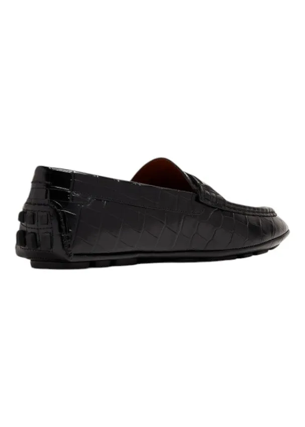 Bally Keeper 6304976 Men's Black Croc-Embossed Kerbs Drivers