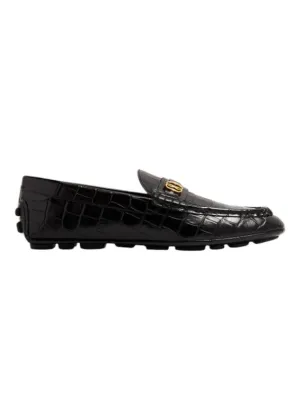 Bally Keeper 6304976 Men's Black Croc-Embossed Kerbs Drivers