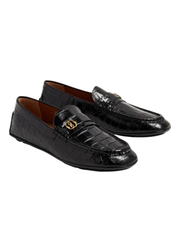 Bally Keeper 6304976 Men's Black Croc-Embossed Kerbs Drivers