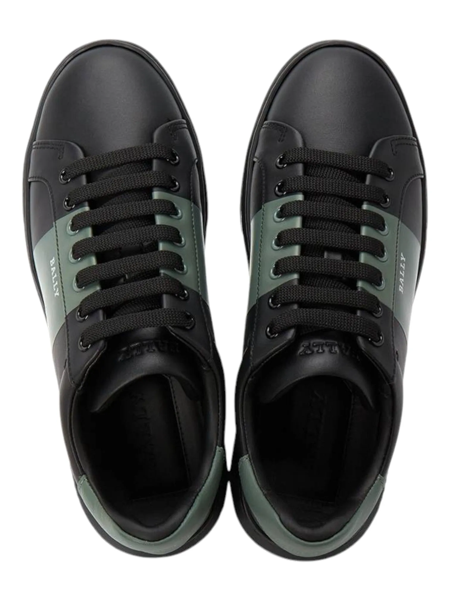 Bally Mitty 6302765 Men's Black/Sage Calf Plain Leather Sneakers