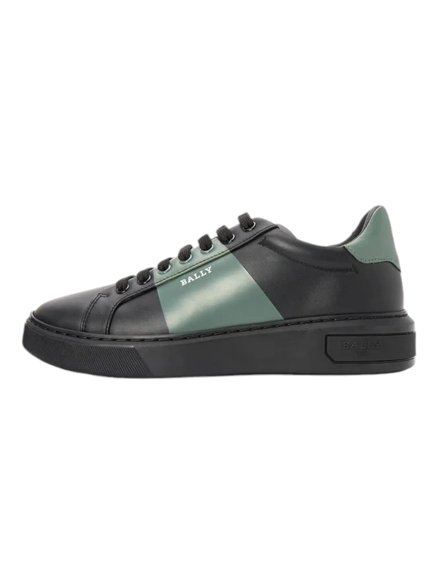 Bally Mitty 6302765 Men's Black/Sage Calf Plain Leather Sneakers