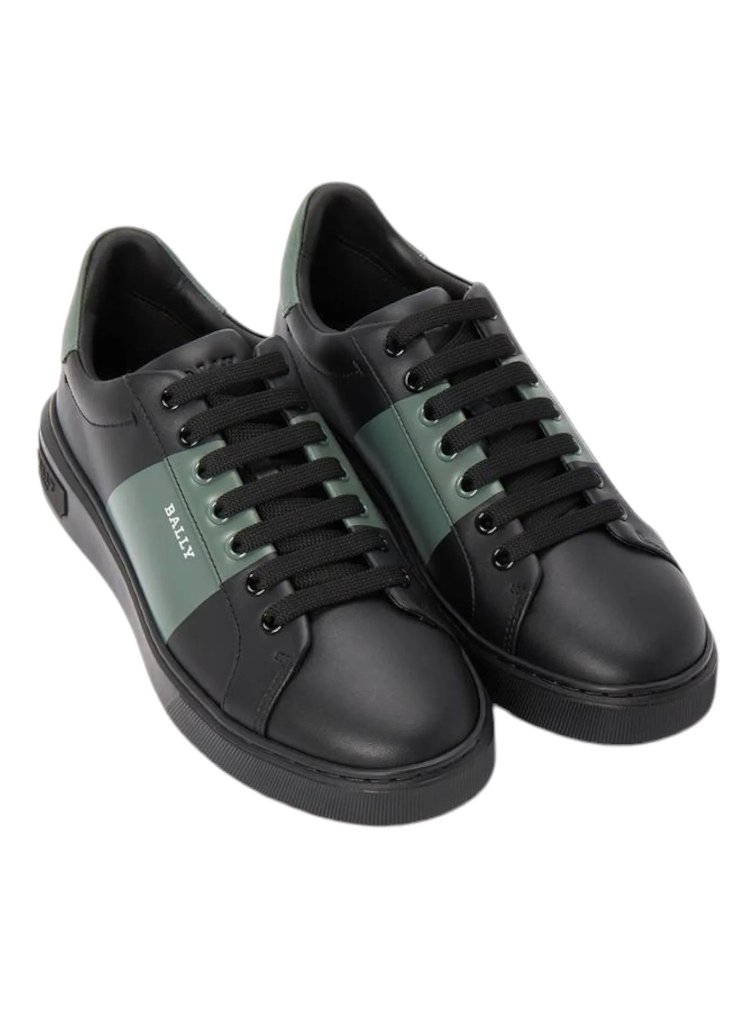 Bally Mitty 6302765 Men's Black/Sage Calf Plain Leather Sneakers