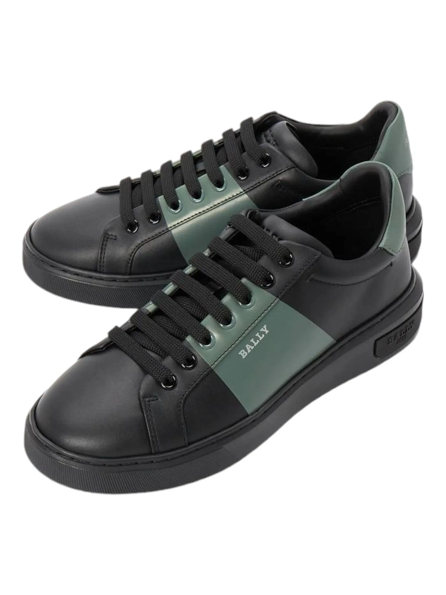 Bally Mitty 6302765 Men's Black/Sage Calf Plain Leather Sneakers