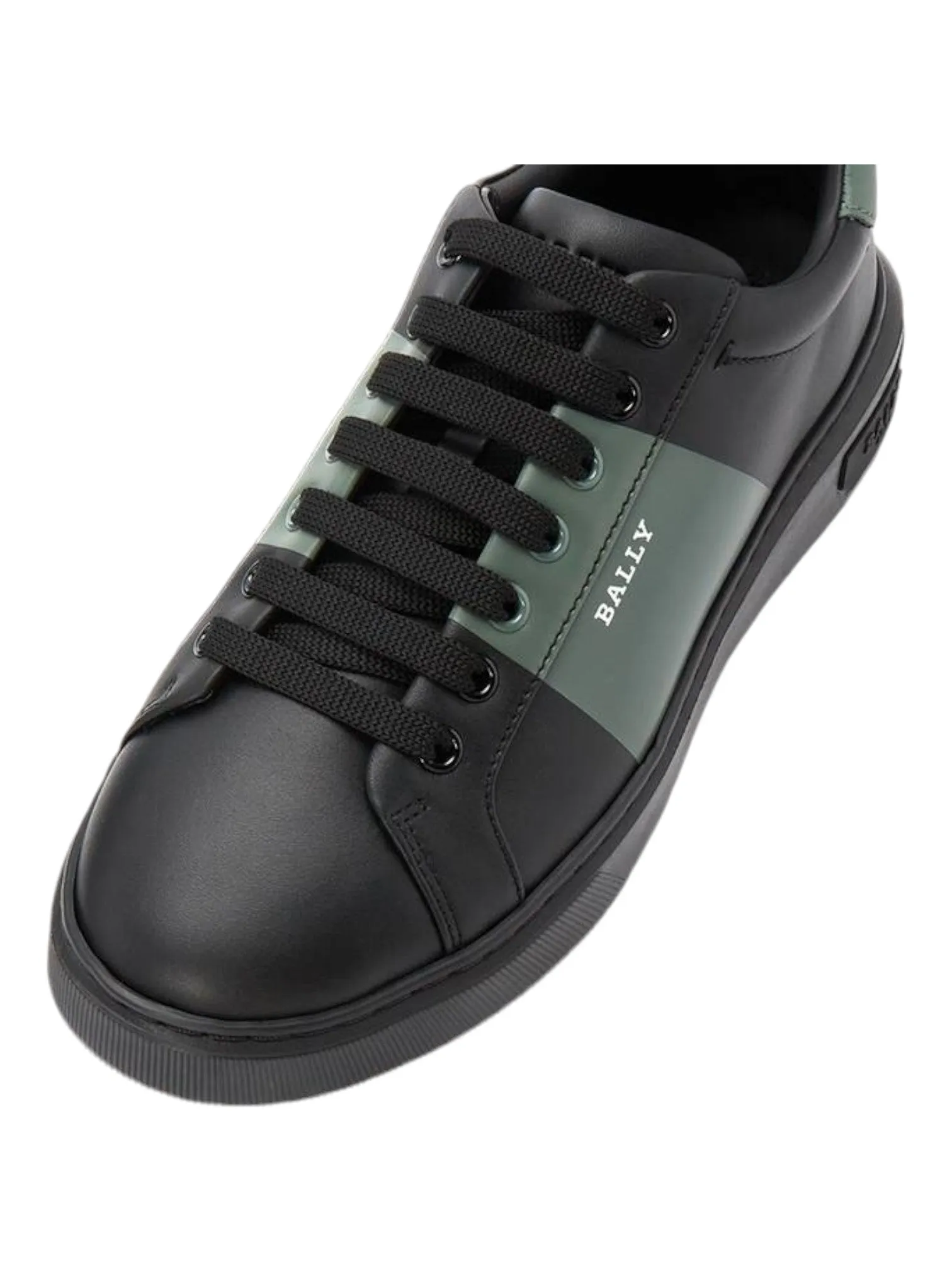 Bally Mitty 6302765 Men's Black/Sage Calf Plain Leather Sneakers