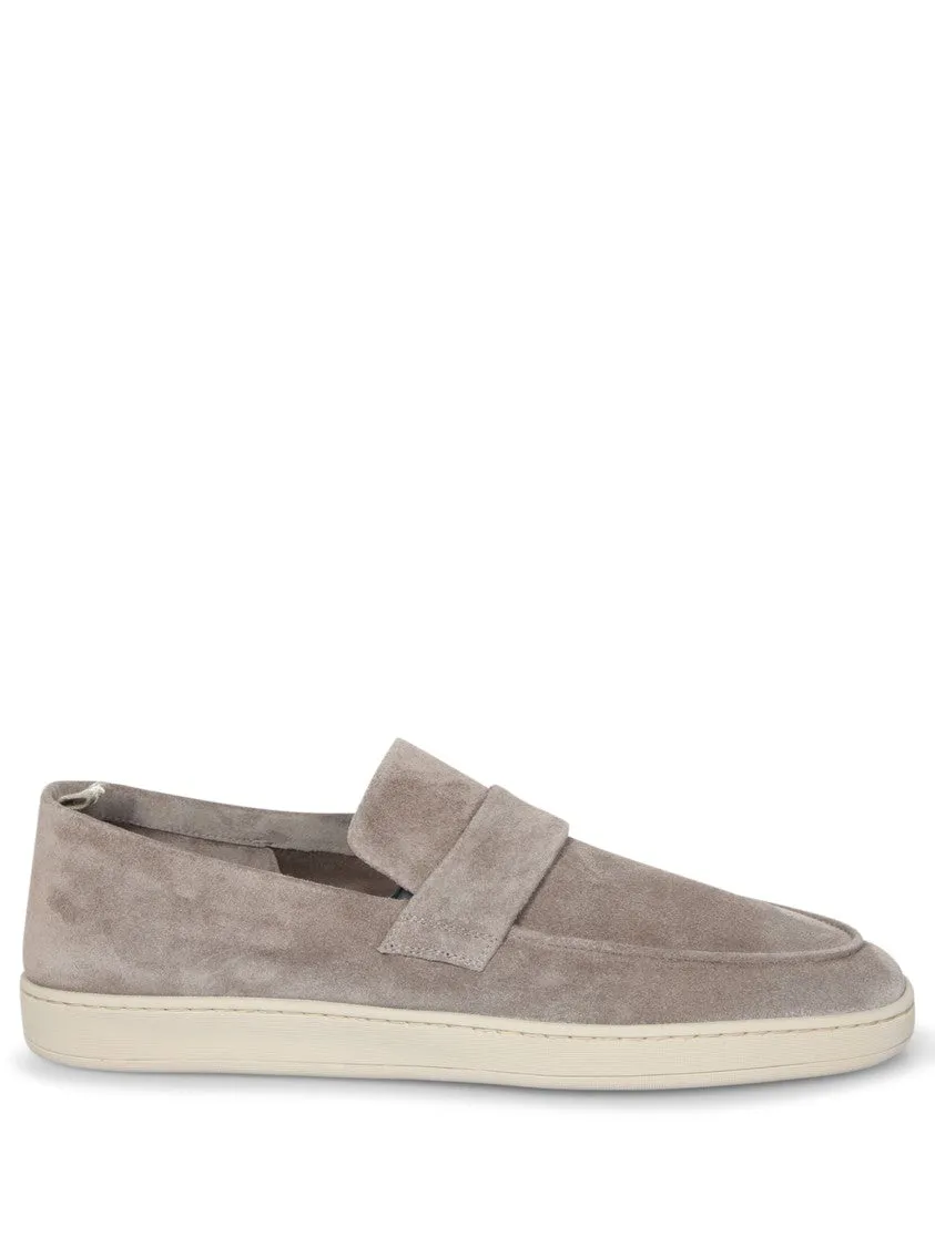 Beige Slip-On Loafers With Prominent Upper Strap