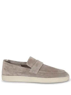 Beige Slip-On Loafers With Prominent Upper Strap