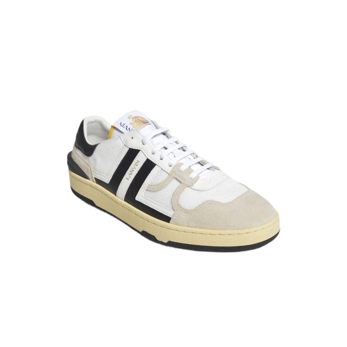 Black And White Leather Clay Low Mesh Sneakers