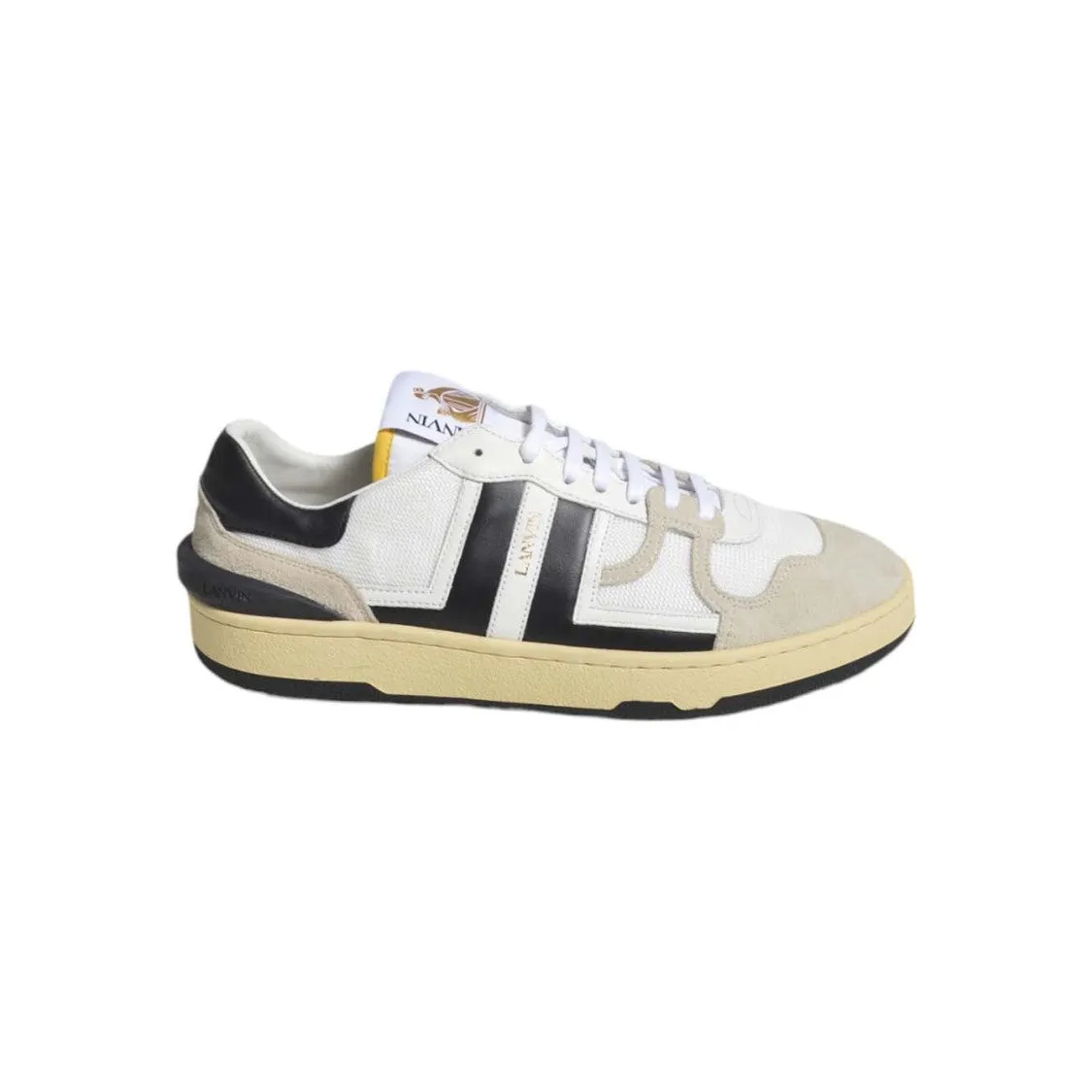 Black And White Leather Clay Low Mesh Sneakers