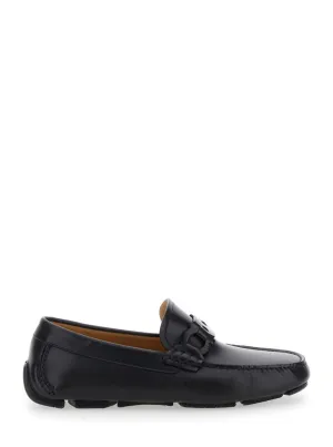 Black Calf Leather Loafers With Woven Strap