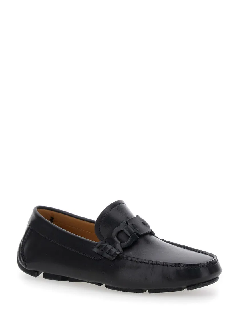 Black Calf Leather Loafers With Woven Strap