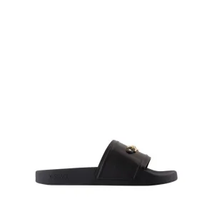 Black Lambskin Sandals With Distinctive Emblem