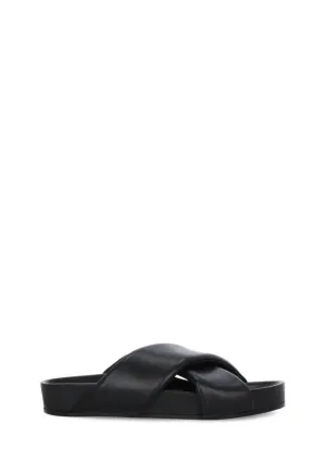 Black Leather Padded Slipper With Cross-Straps