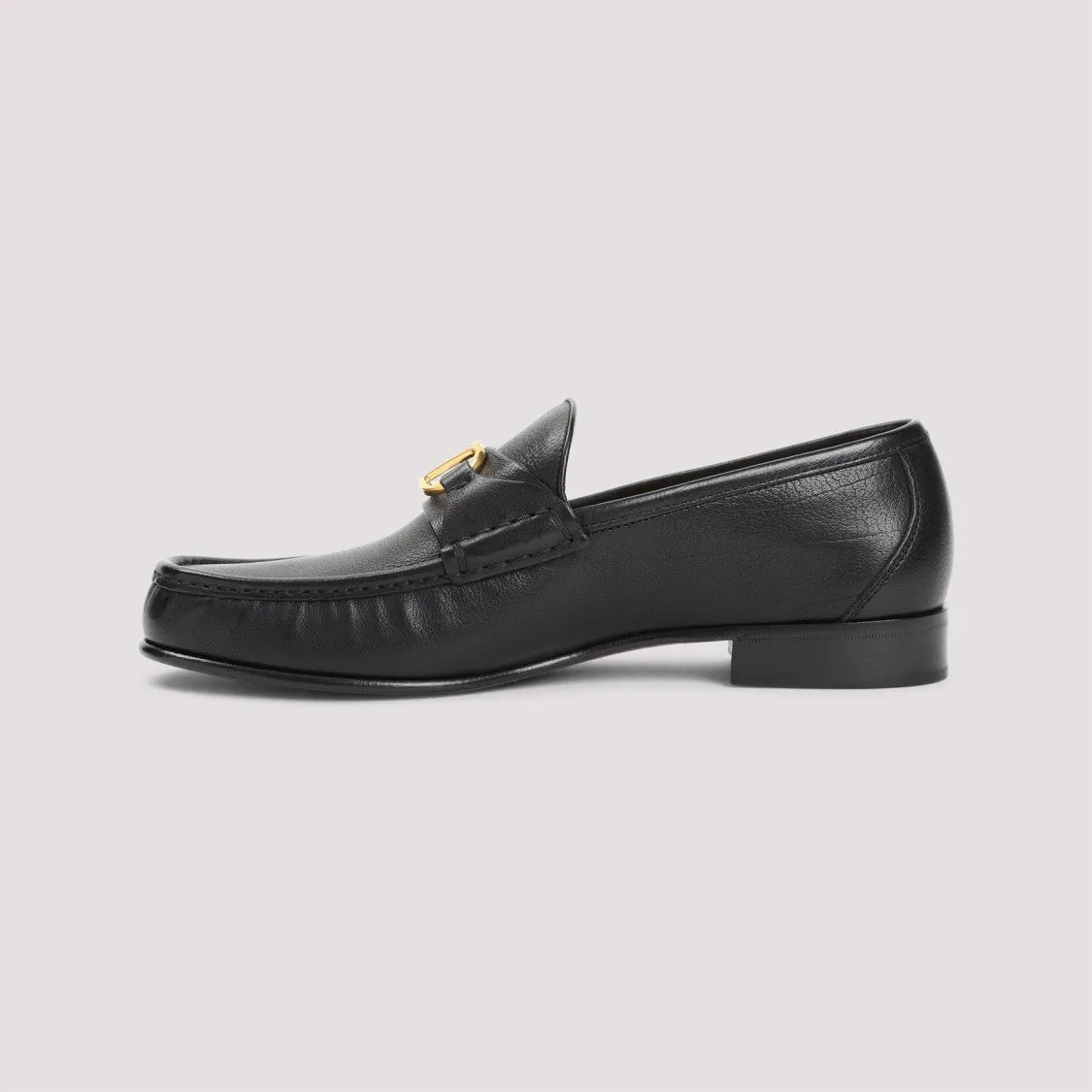 Black Leather Signature V-Logo Loafer
