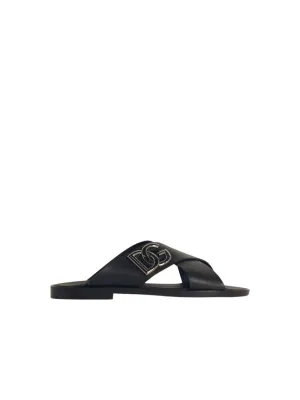 Black Leather Slippers