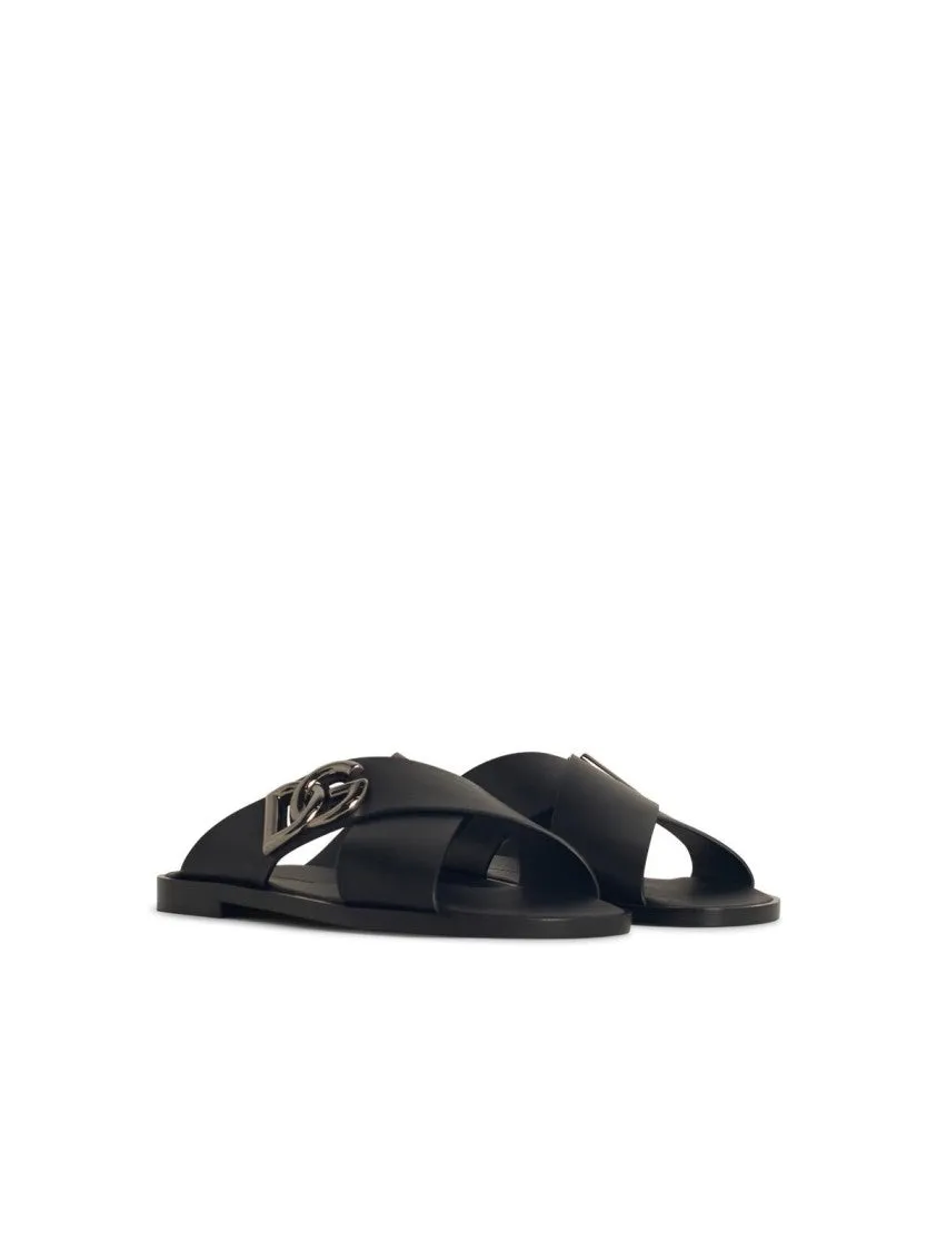 Black Leather Slippers