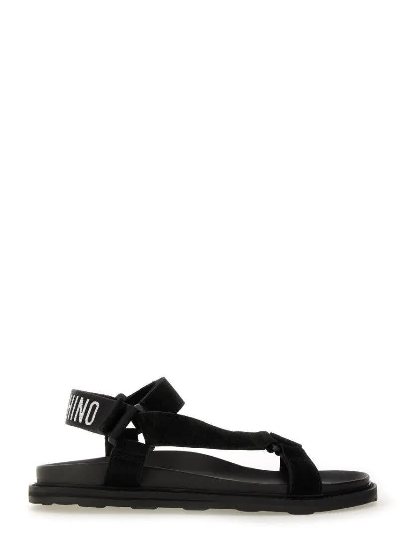 Black Sandals With Iconic Logo Strap