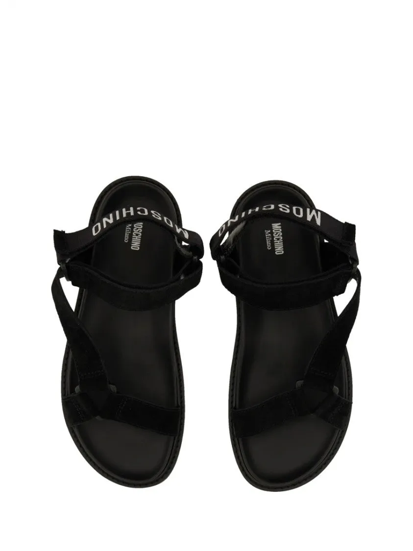 Black Sandals With Iconic Logo Strap