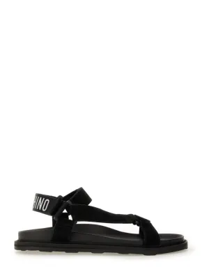 Black Sandals With Iconic Logo Strap
