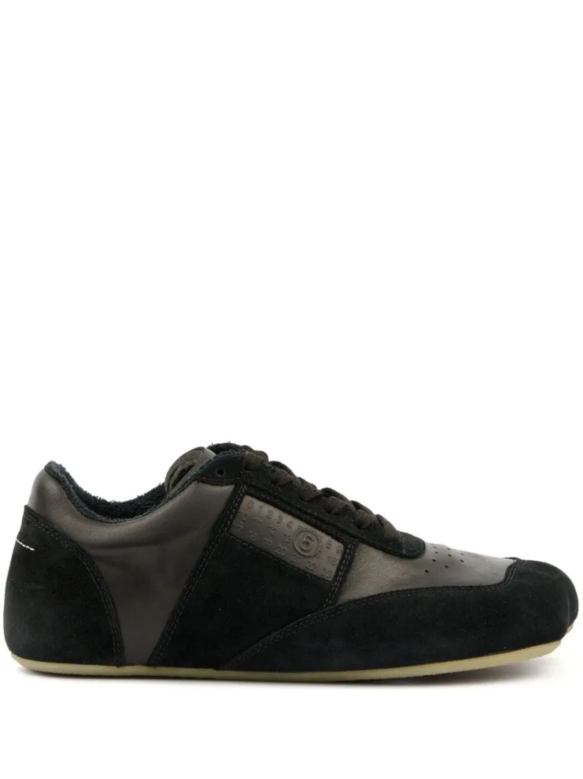 Black Suede Sneaker With Unique Numerical Graphics