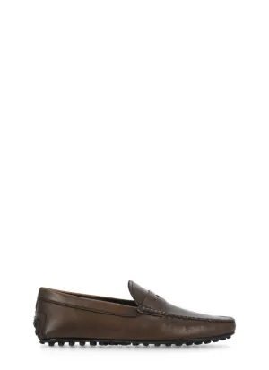 Brown Smooth Leather Loafers With Embossed Logo