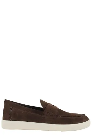 Brown Suede Moccasins With Stitched Mask