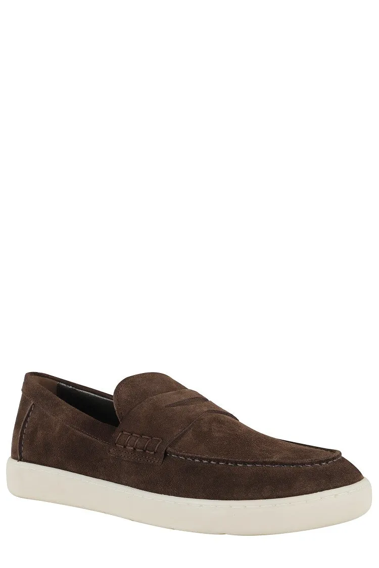 Brown Suede Moccasins With Stitched Mask