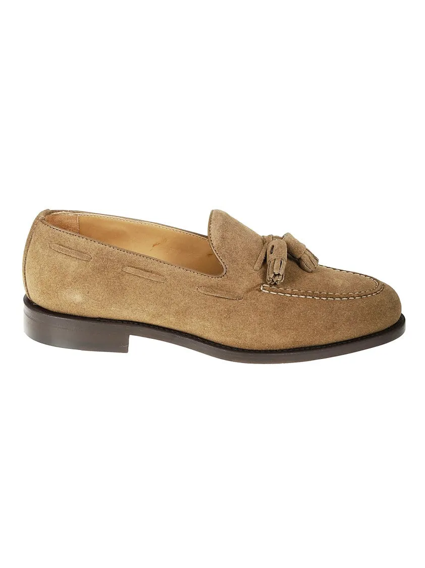 Brown Suede Tassel Loafer With Decorative Beads