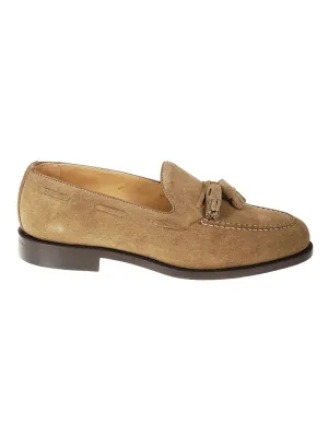 Brown Suede Tassel Loafer With Decorative Beads