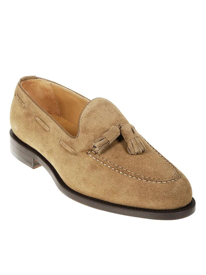 Brown Suede Tassel Loafer With Decorative Beads