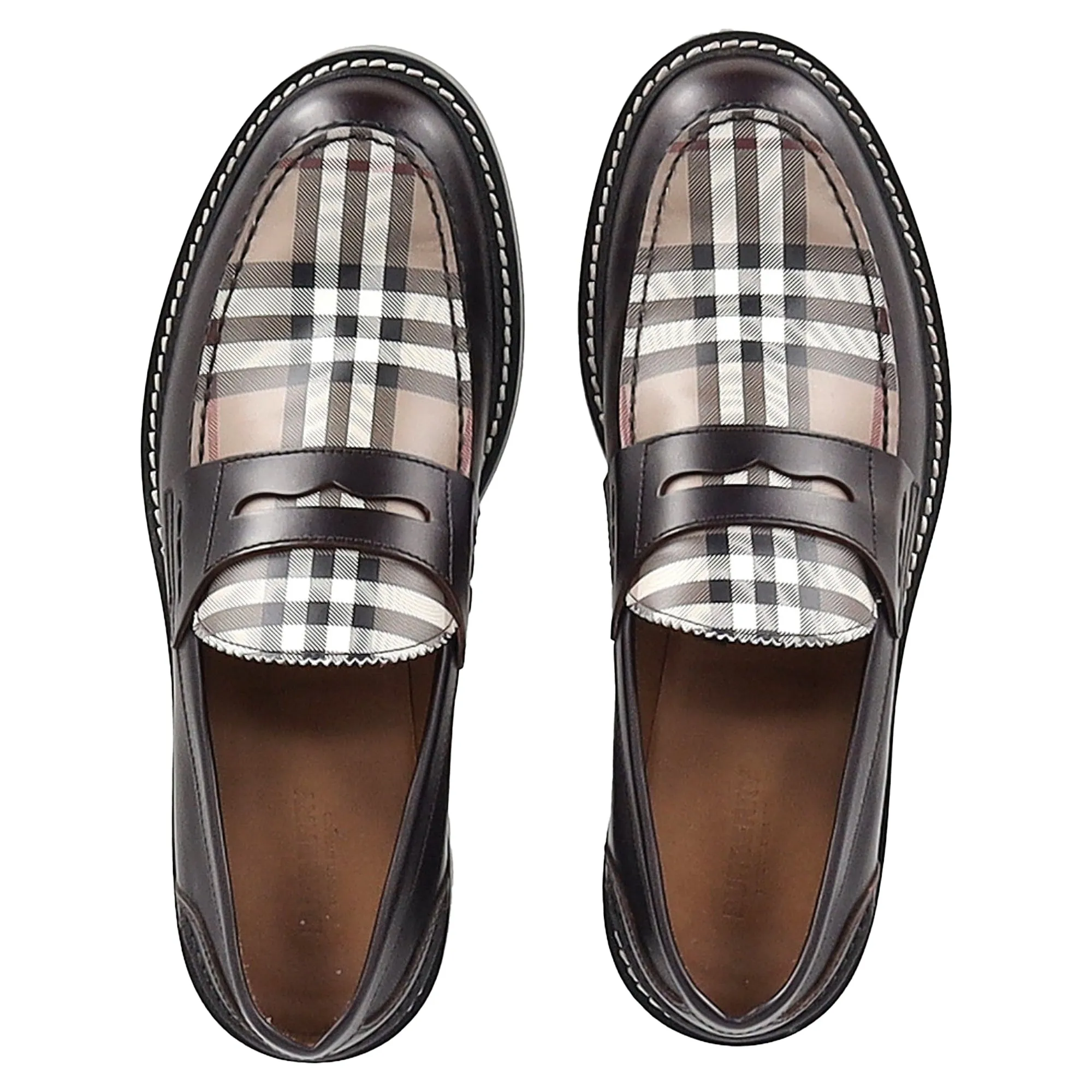 Burberry Checked Penny Loafers in Brown Leather