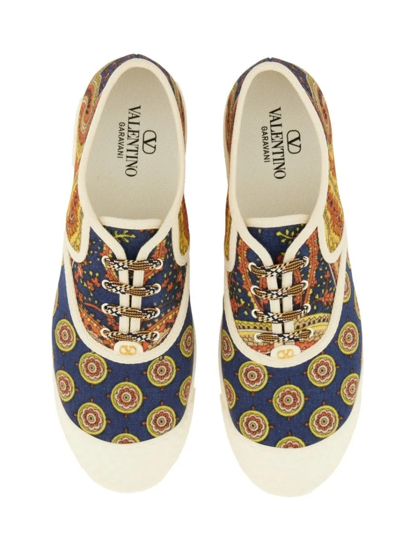 Canvas Sneakers With Pattern And Lace-Up Design