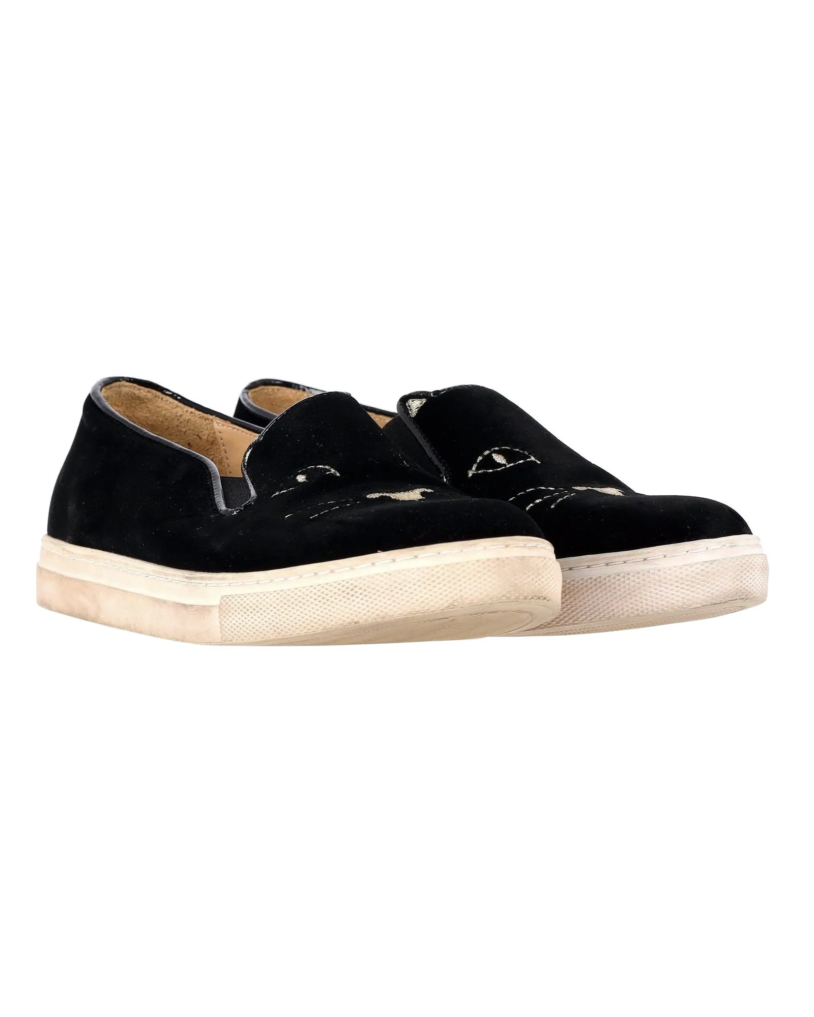 Charlotte Olympia Embroidered Accent Sneakers in Black Velvet