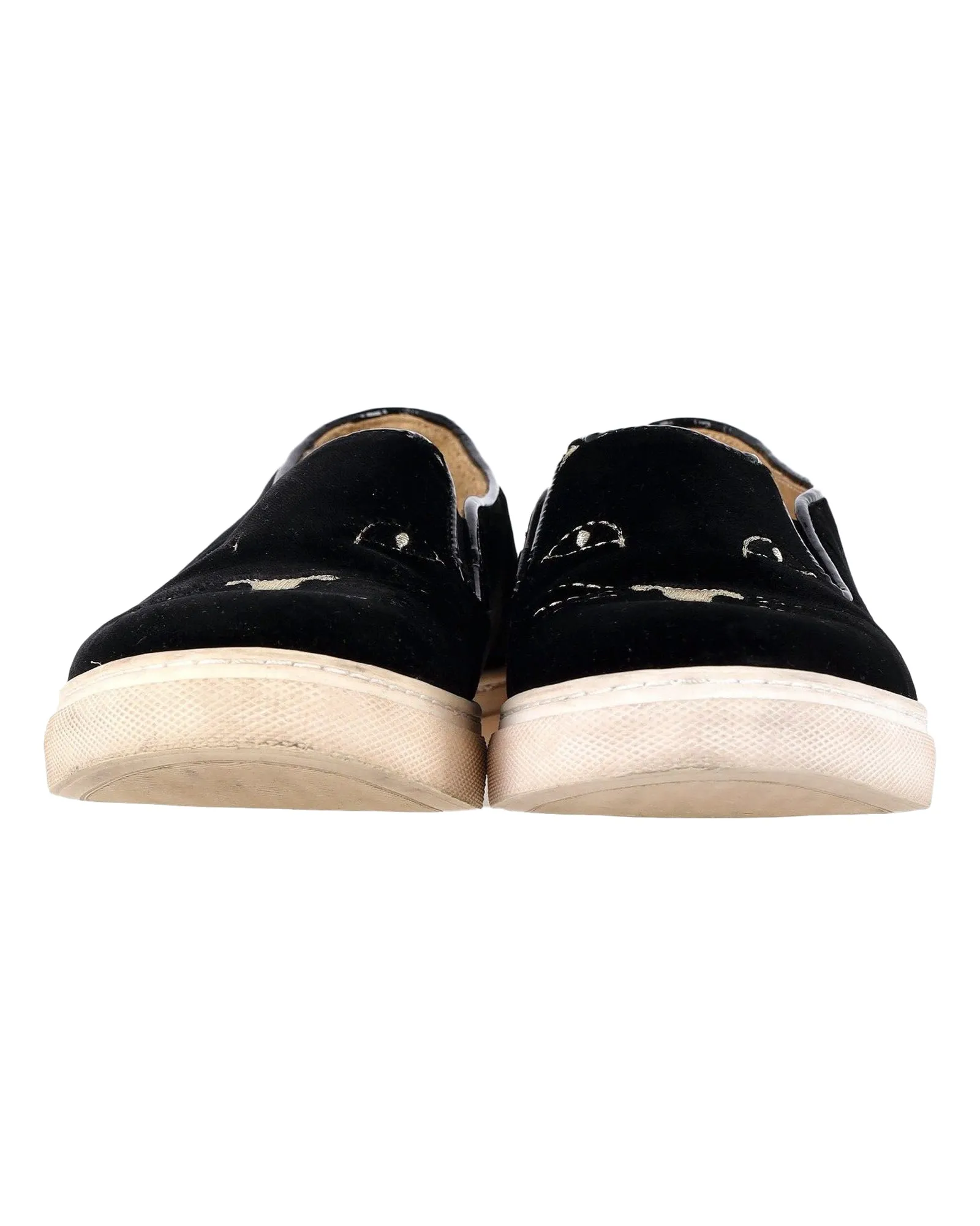 Charlotte Olympia Embroidered Accent Sneakers in Black Velvet