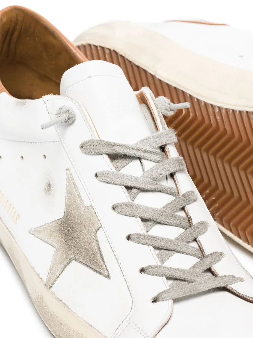 Classic White Low-Top Sneakers With Metallic Star And Distressed Finish