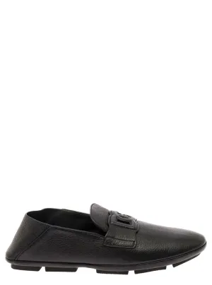 Driver' Black Loafers With Dg Logo In Leather
