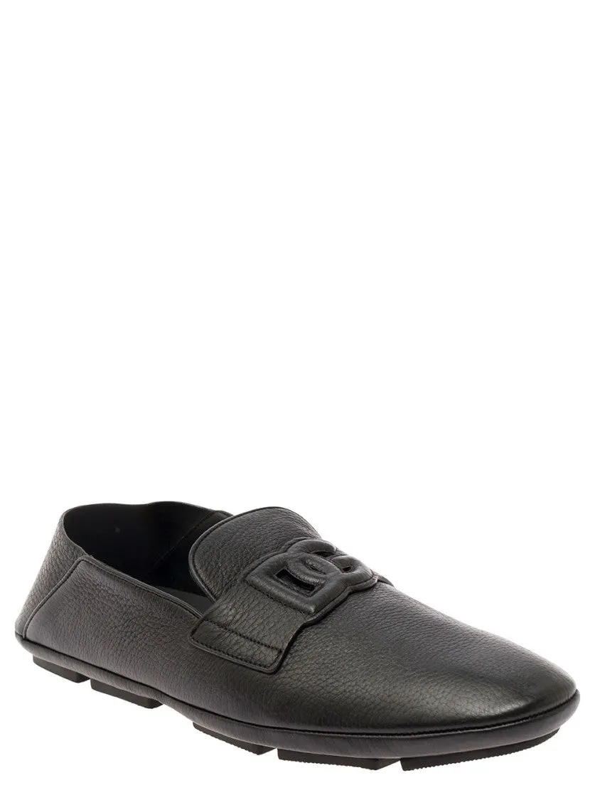 Driver' Black Loafers With Dg Logo In Leather