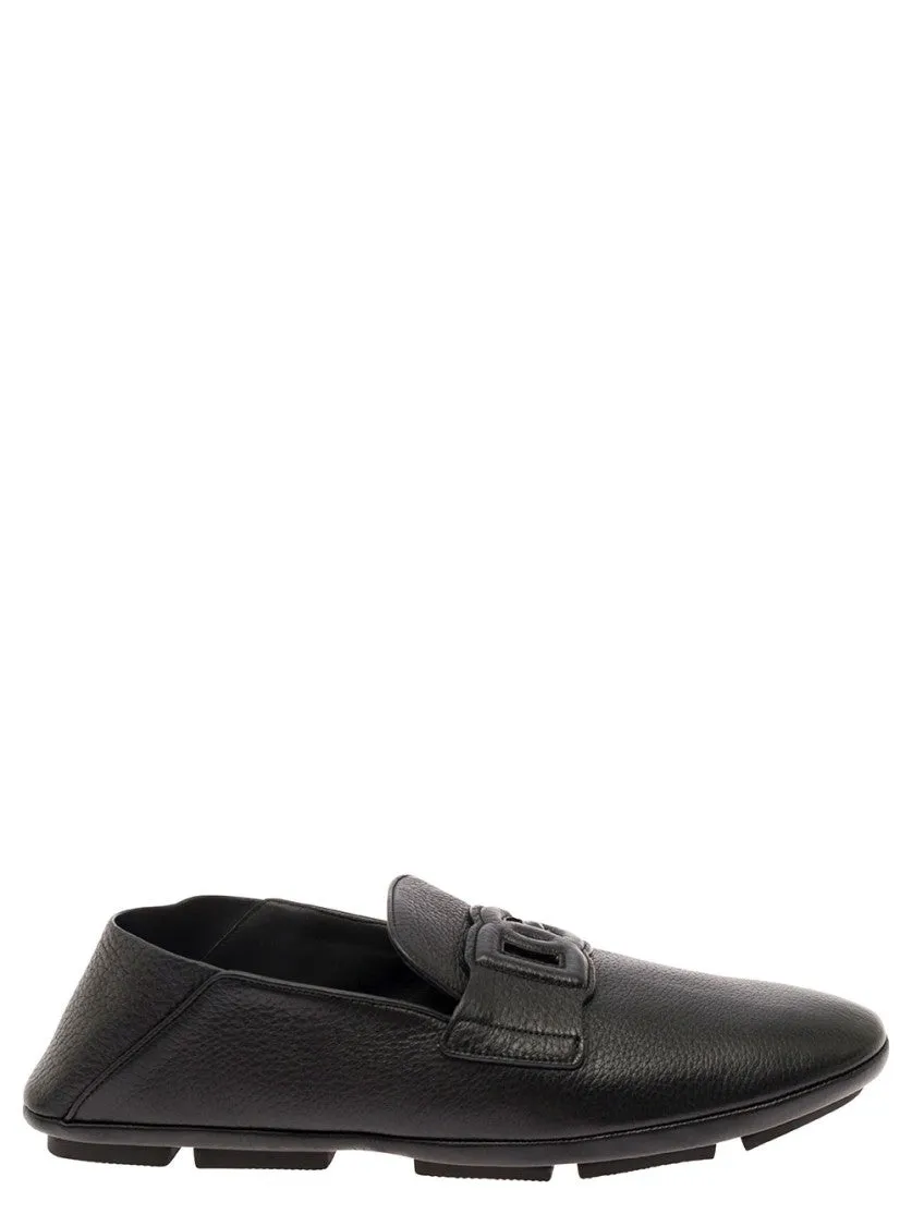 Driver' Black Loafers With Dg Logo In Leather