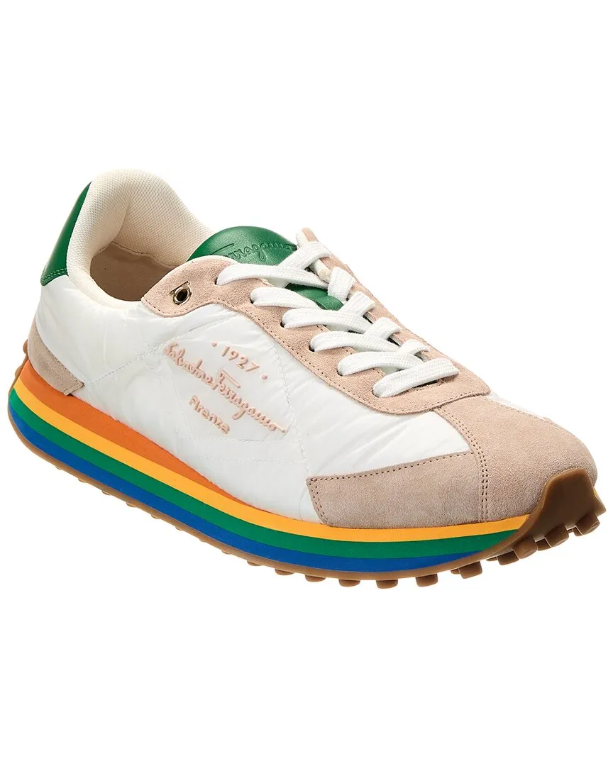 Ferragamo Iggy Dolmias Saddle B Suede & Leather-Trim Sneaker
