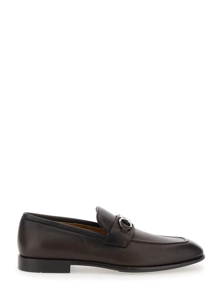 Foster' Brown Loafers With Gancini Detail In Leather