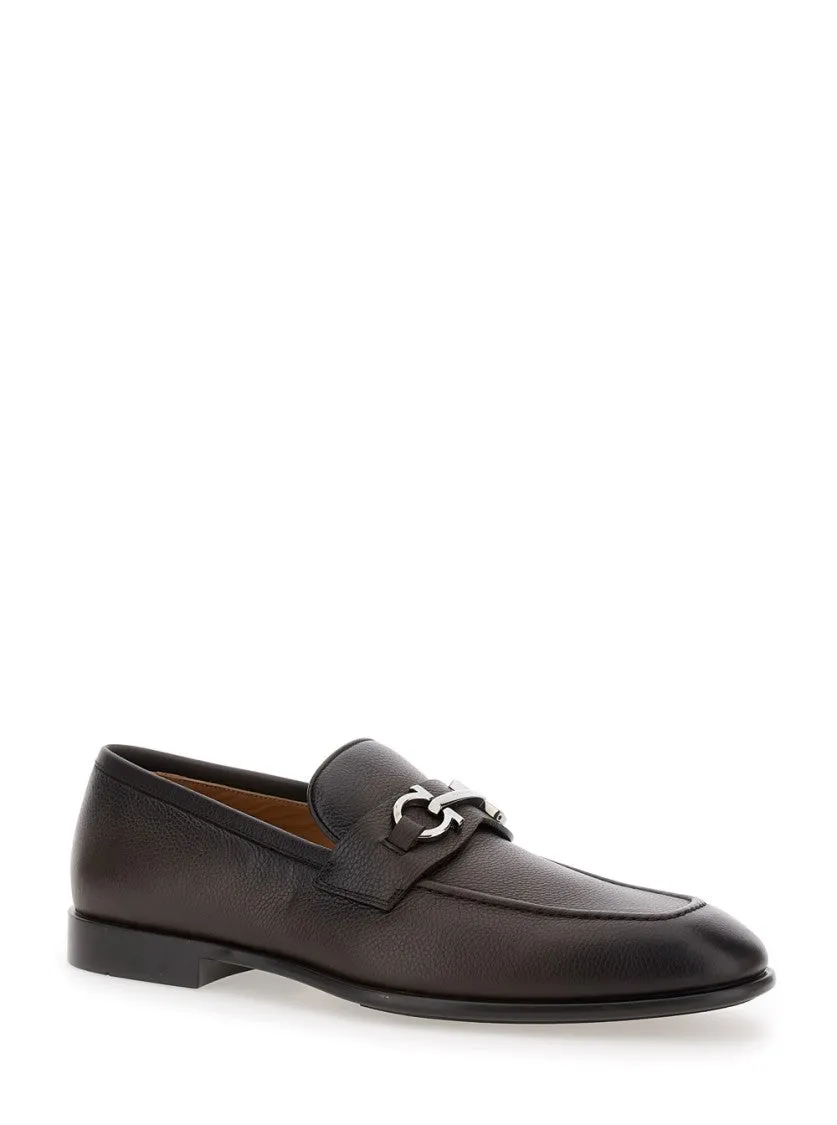 Foster' Brown Loafers With Gancini Detail In Leather