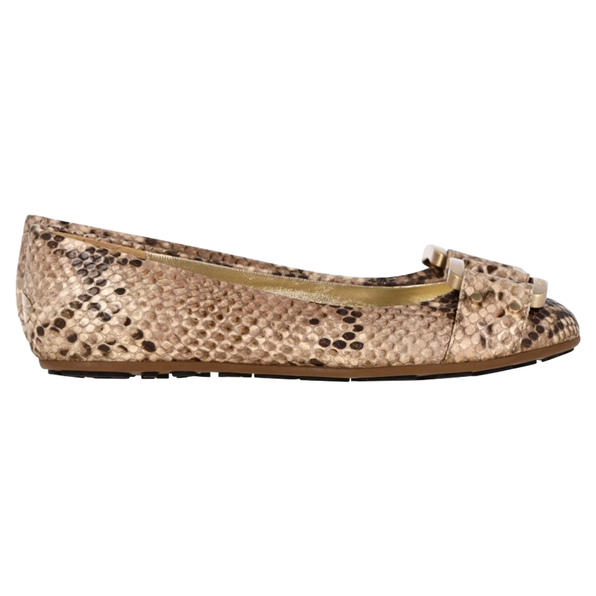 Jimmy Choo Morse Snakeskin Embossed  Ballet Shoes in Brown Leather