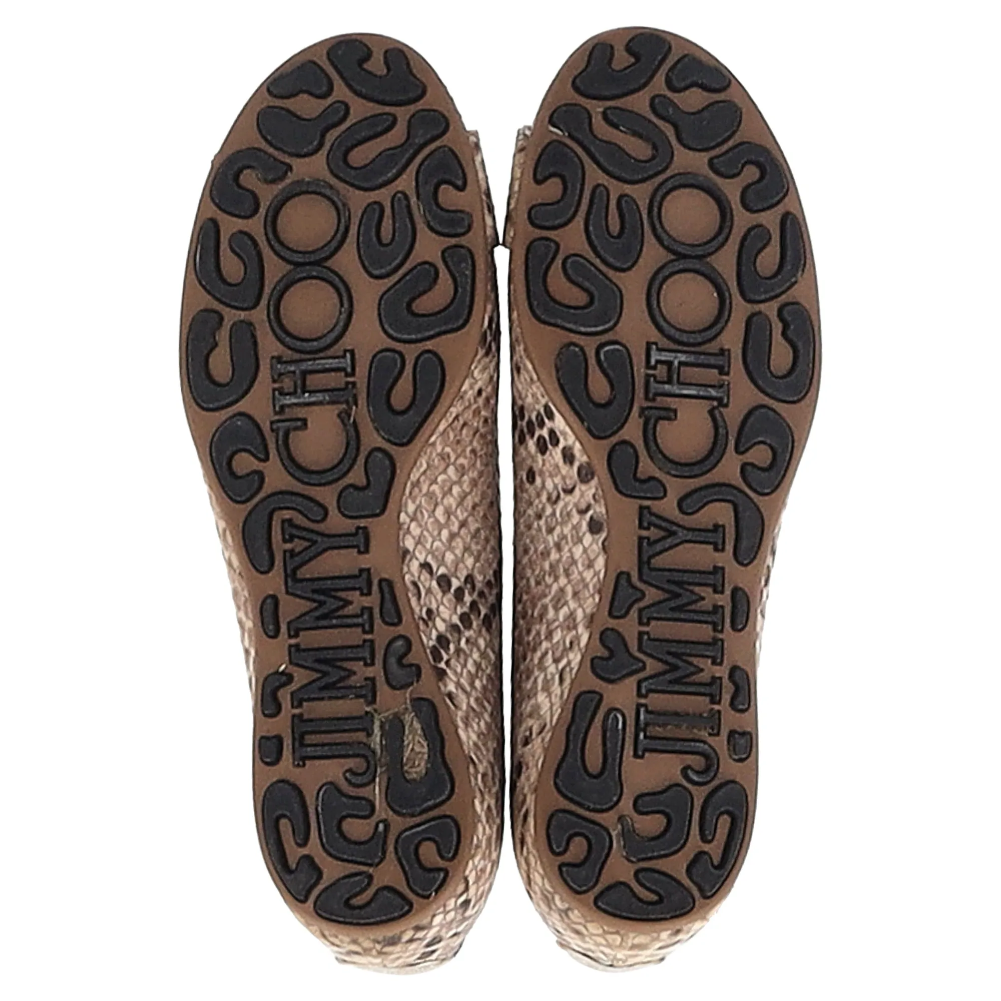 Jimmy Choo Morse Snakeskin Embossed  Ballet Shoes in Brown Leather