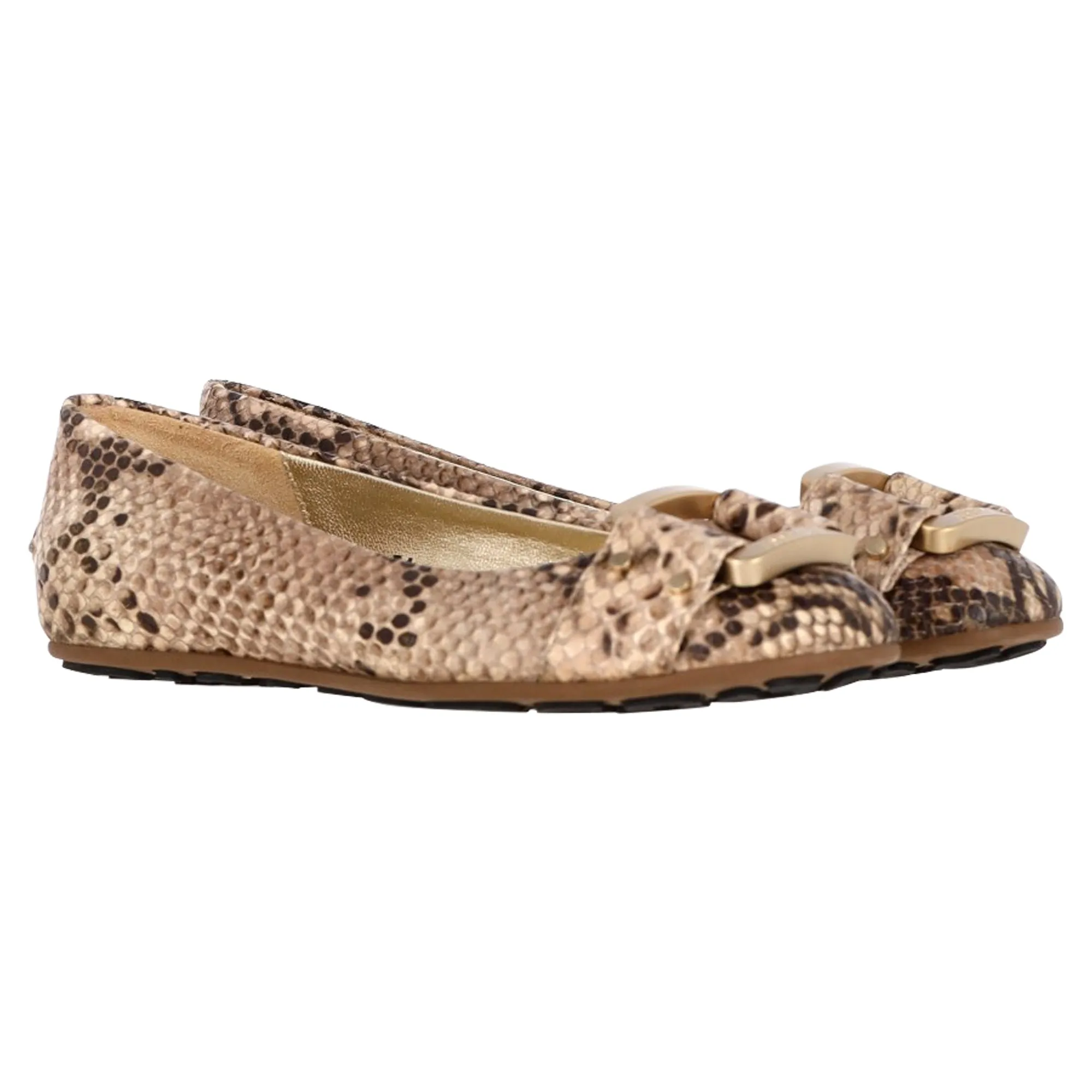 Jimmy Choo Morse Snakeskin Embossed  Ballet Shoes in Brown Leather