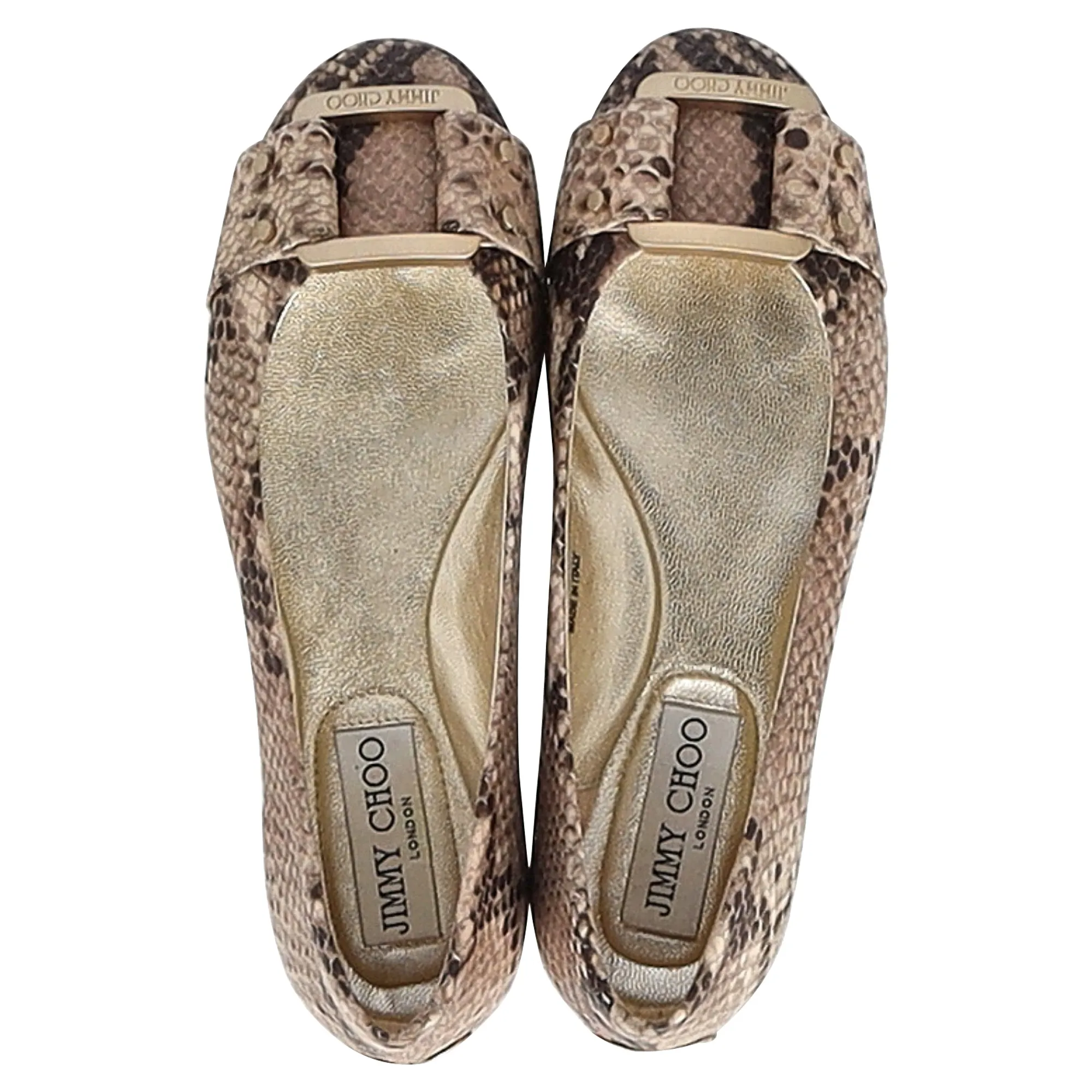 Jimmy Choo Morse Snakeskin Embossed  Ballet Shoes in Brown Leather