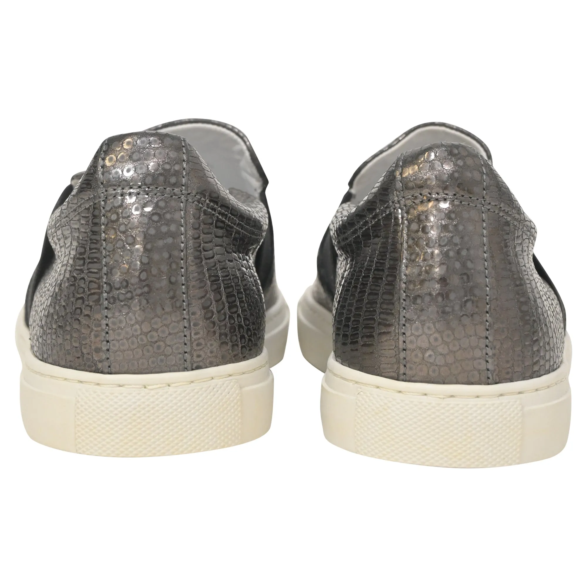 Lanvin Slip-On Sneakers in Metallic Grey Embossed Leather
