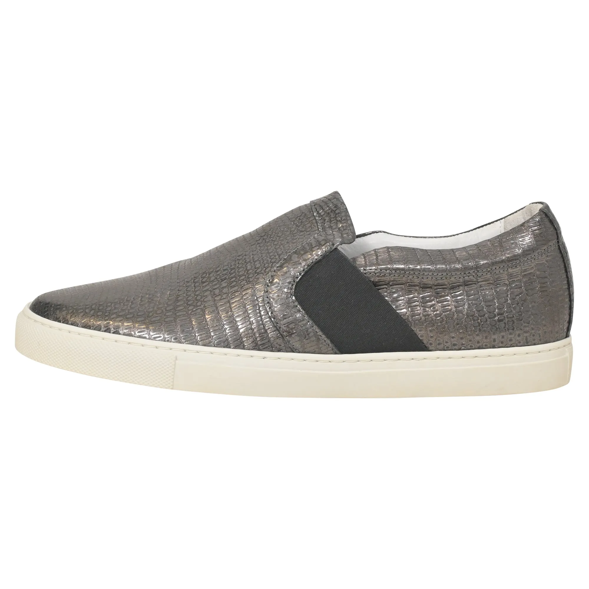 Lanvin Slip-On Sneakers in Metallic Grey Embossed Leather