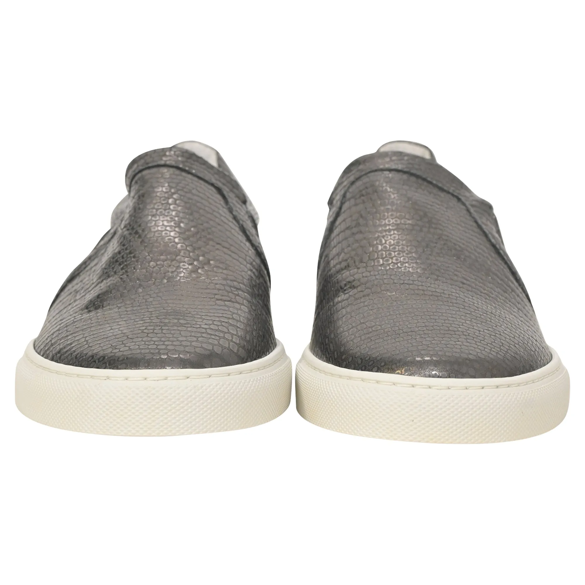 Lanvin Slip-On Sneakers in Metallic Grey Embossed Leather