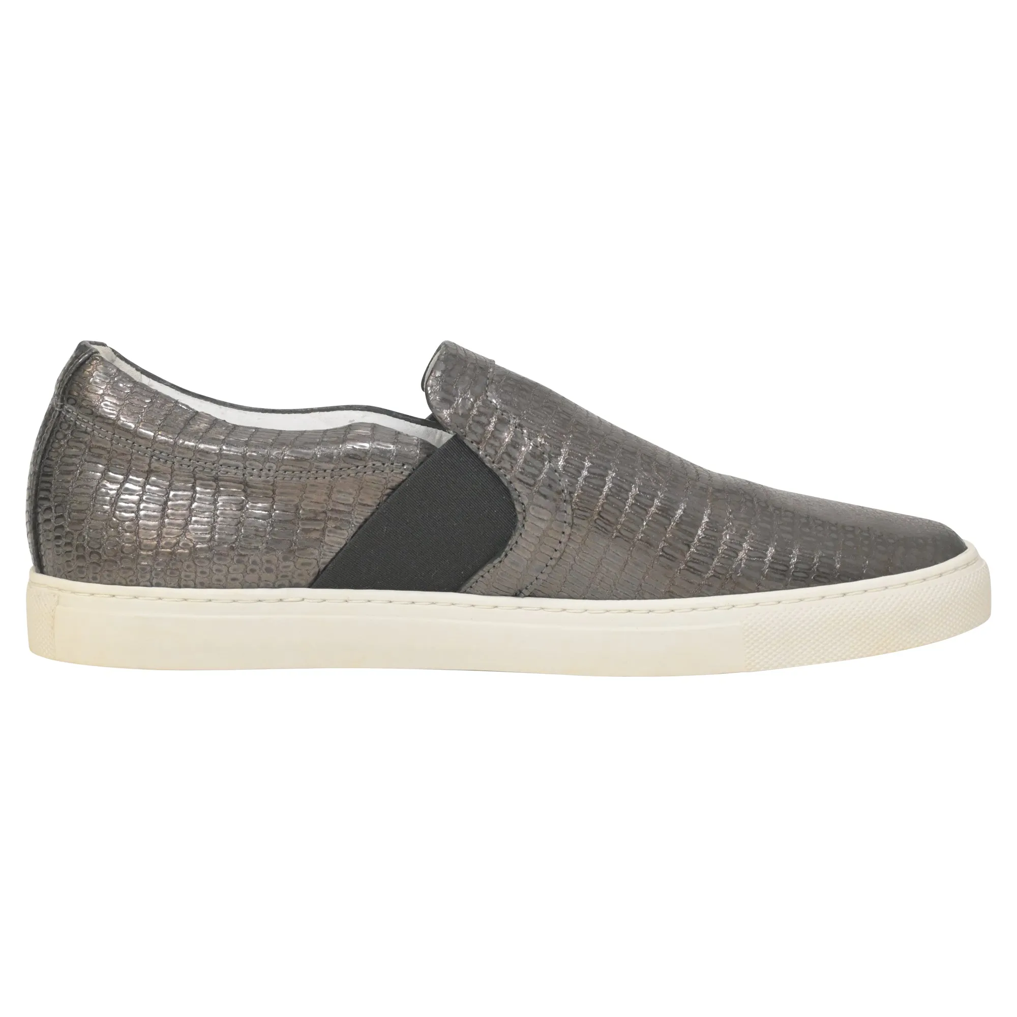Lanvin Slip-On Sneakers in Metallic Grey Embossed Leather