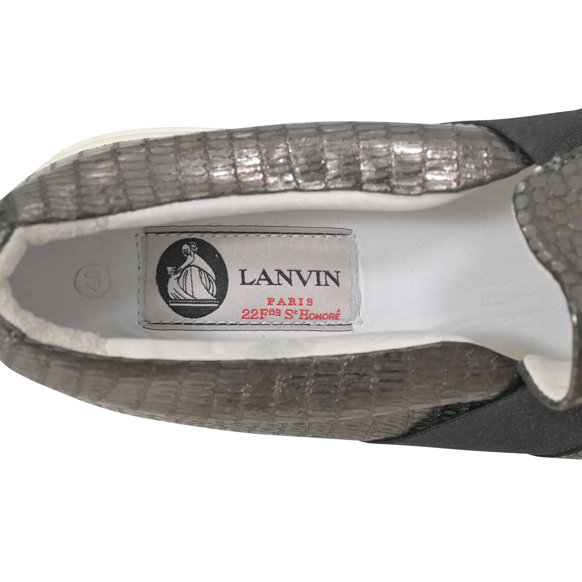 Lanvin Slip-On Sneakers in Metallic Grey Embossed Leather